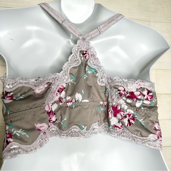Torrid Gray & Pink Floral Microfiber Lace Bralette Wireless Bra Plus Size 3 3 - Picture 5 of 7